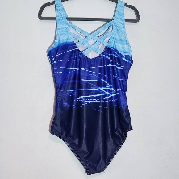 Blue One-Piece Swimsuit NWOT Size XL Abstract Print Swimwear - Picture 3 of 7